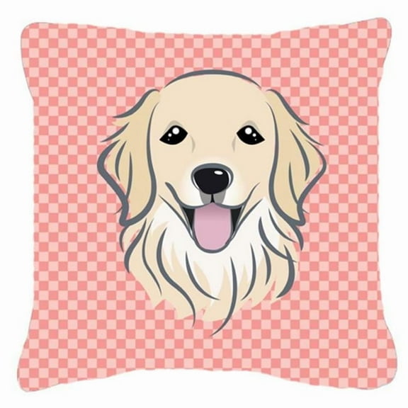 Checkerboard Pink Golden Retriever Fabric Decorative Pillow