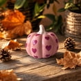 thumbnail image 6 of Fall Pink Ceramic Pumpkin Decor Heart Pattern Glossy Finish Tabletop Ornament for Tiered Trays Mantel Shelf and Halloween Party Supplies, 6 of 7