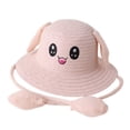 thumbnail image 4 of Sombrero de paja con orejas de conejo, ideal para festivales, regalo para niñas y niños, informal, moderno y de verano. Rosa claro, 4 of 9