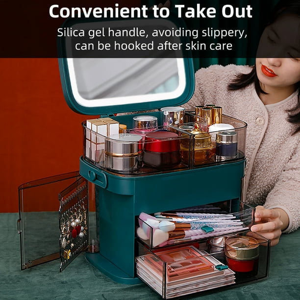 Amdohai Makeup Organizer Box with Mirror Dust Water Proof