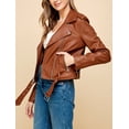 thumbnail image 2 of Made by Johnny Women's Asymmetrical Faux Lether Belted Moto Jacket L CAMEL, 2 of 6