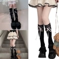 thumbnail image 2 of Aellinatey Ruffle Bows Girl Socks Cotton Calf Socks Sweet Knee Highs Stocking Streetwears, 2 of 20