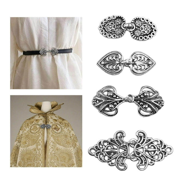 pitrice 4Pcs Medieval Alloy Shawl Fastener Sew Cardigan Clips Celtic for Girl Women Silver
