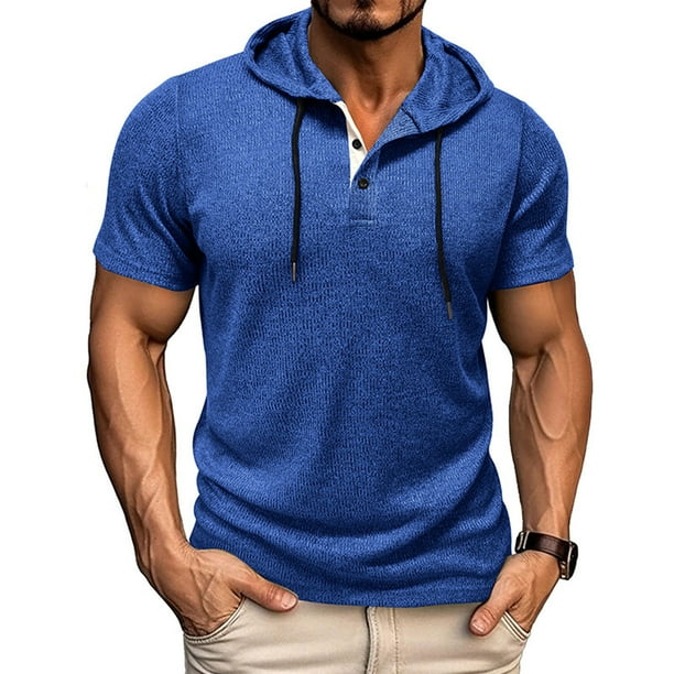 pstuiky camisetas de hombre, Camiseta informal de manga corta con cuello redondo y botones de color liso para hombre camisas casuales para hombre m