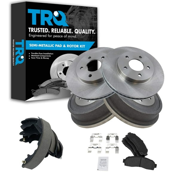 TRQ Front Brake Rotor & Posi Metallic Pad Rear Drum & Shoe Kit for Chevy BKA11746