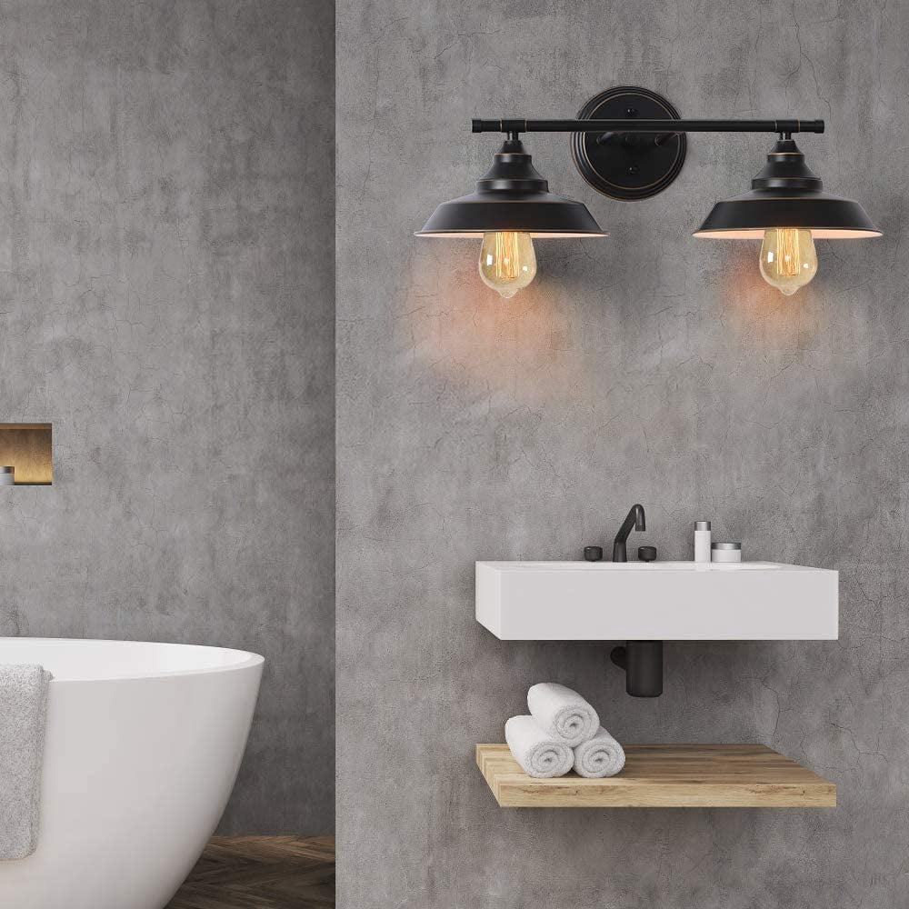 Bathroom Vanity Light, 2 Light Wall Sconce Fixture with Black Lampshades, Vintage Edison Wall Lamp Lighting for Bathroom Bedroom Farmhouse Living Room Mirror Cabinets Dressing Table