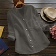 thumbnail image 2 of Pompotops Womens Summer Casual Solid Color V Neck Long Sleeve Tops Buttons Blouses Clearance, 2 of 4