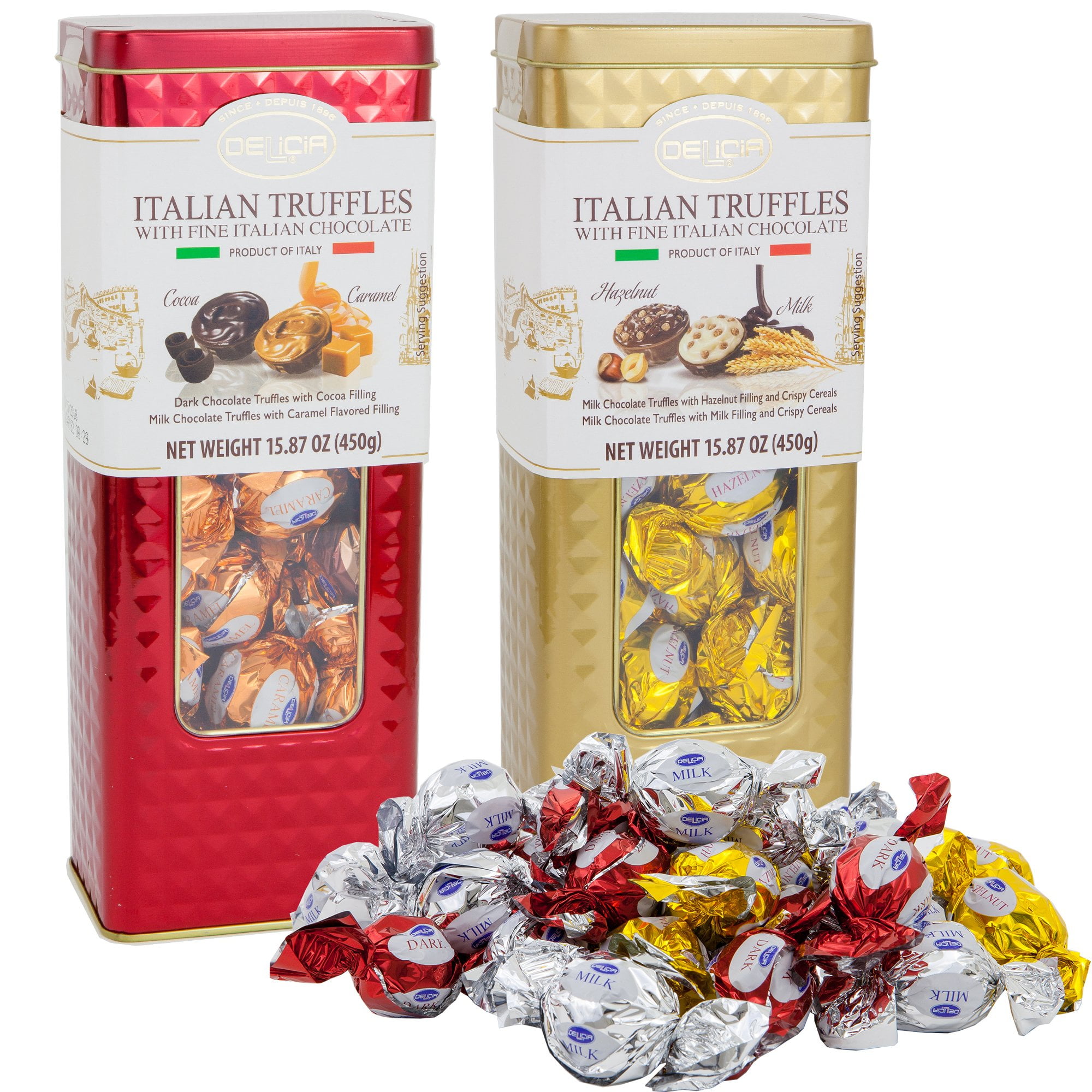 Fine Italian Truffles Milk Chocolate Candies Gift Set Tin 2 Pack Dark