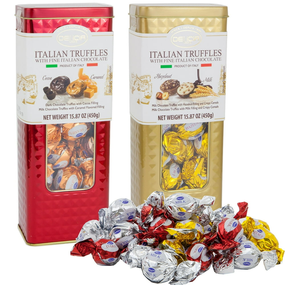 Fine Italian Truffles Milk Chocolate Candies Gift Set Tin 2 Pack Dark