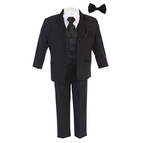 Little Gents Boys Tuxedo Suit Black with Black Vest - Toddler Tuxedo for Wedding and Communion - Modern Fit Size 2t