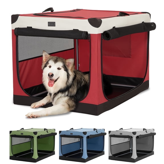 Petsfit 39.5 Inch Dog Kennel, Adjustable Fabric Cover by Spiral Iron Pipe, Chew Proof 3 Door Design, Soft Portable Dog Crate,Red