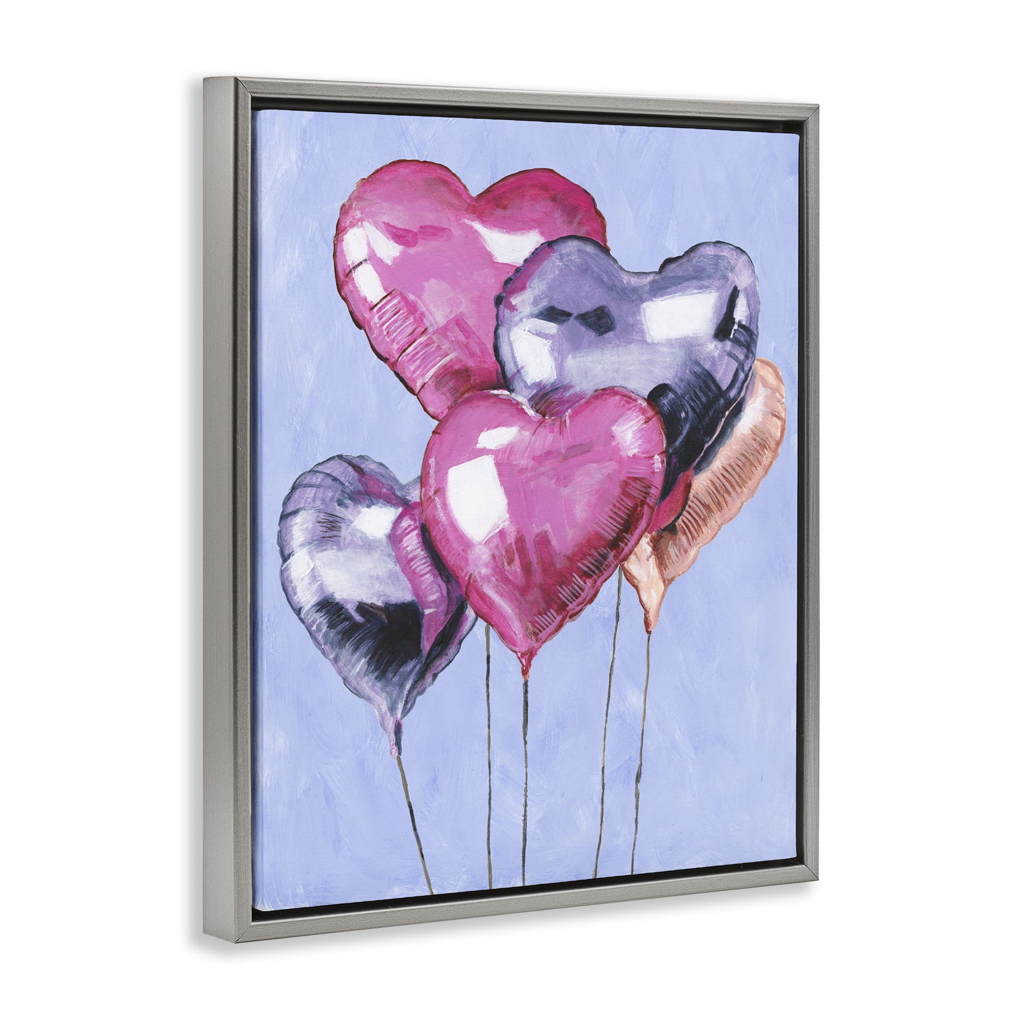 Stupell Industries Heart Balloons Celebration Gray Framed Floater Canvas Wall Art, design by Michael Willett