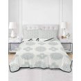 thumbnail image 2 of Quilts Queen Size Bedding Set, Blue Green Bohemia Lightweight Quilted Comforter, Vintage Abstract Boho Flowers Cream Soft Reversible Bedspread Coverlet with Pillow Covers for All Season, 90" x 96", 2 of 7