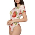 thumbnail image 2 of KLL Women 's Crew Neck Bodysuit Jumpsuits Strawberries Print Short onesies Stretch T Shirts, 2 of 7