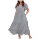 thumbnail image 1 of Vestido informal de talla grande para mujer con cuello en V, color liso, mangas con volantes y pliegues - Poliéster, moda de verano, 1 of 5