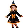 thumbnail image 2 of BRGZLK Girls Witch Costumes Velvet Rufflr Cuffs Long Sleeve Soft Cozy Mini Dress with Hat and Belt , Halloween Wizard Dress Up Outfit Orange 7-8 Years, 2 of 7