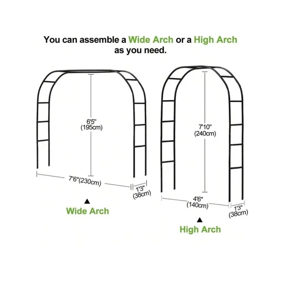 Metal Garden Arch for Climbing Plants, Heavy Duty Outdoor Garden Trellis Arbor for Backyard and Patio, Wedding Arch Backdrop Stand for Ceremony and Events, 1 Pack, 2 Sizes