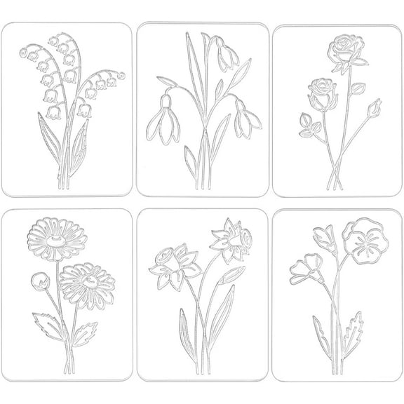 1set 6 Pcs 6 Styles Clay Embossing Stamps 1.53x1.14 Inch Pottery Acrylic Embosser Flower Polymer Texture for Making Earrings Jewerly Polymer Clay Tools Clear