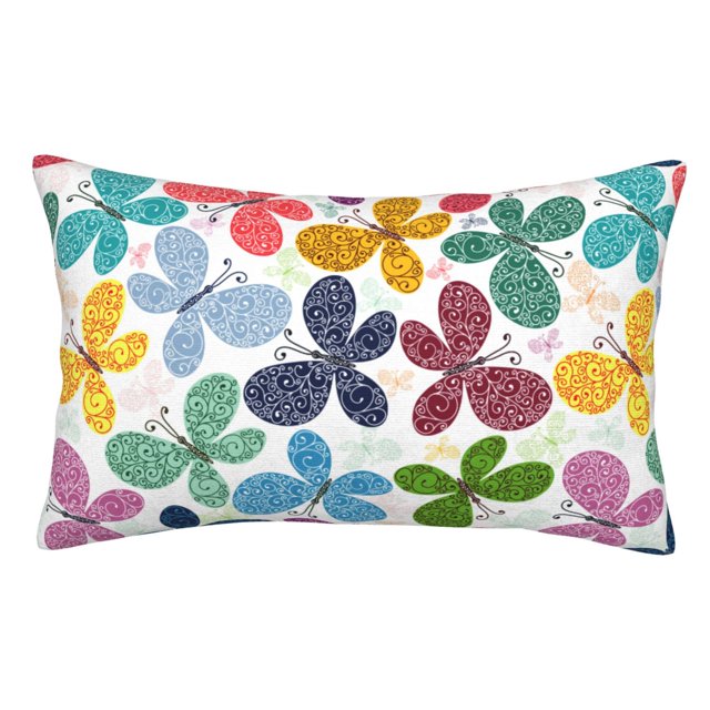 Fotbe Colorful Butterflies Funda de Almohada Decorativa Estilo Occidental, Lujo en Algodón, Fundas para Almohadas King, Cojín Estampado para Decoración del Hogar-16"x24"