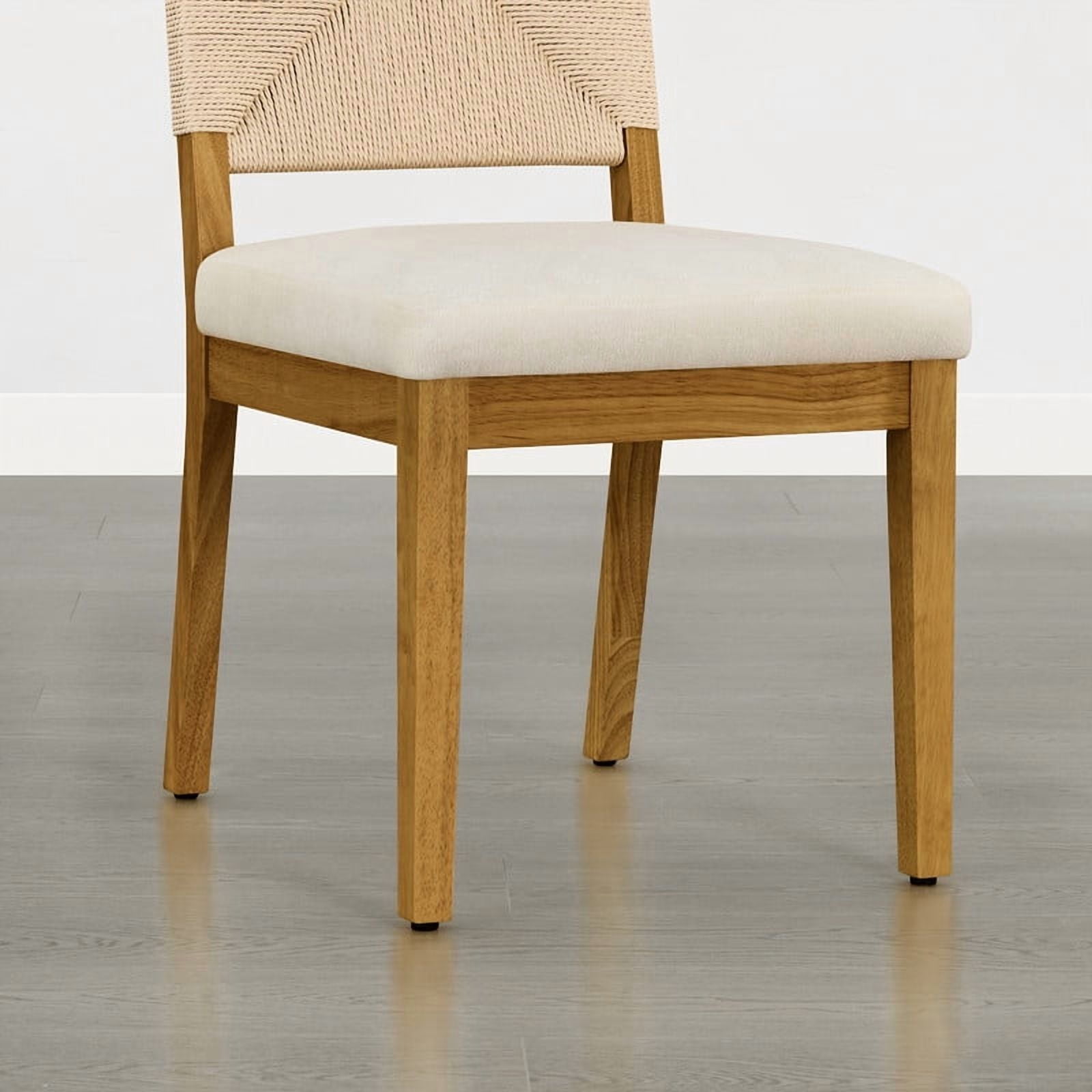 Spruce & Spring Boho Upholstered Dining Chairs Set of 2 with Handwoven Paper Rope Back for Dining Room or Kitchen, Cream Fabric, Walnut