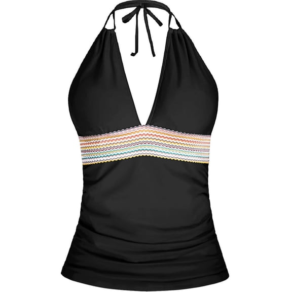 Tankini Tops for Women Swimwear Top Only V Neck Tummy Control Swimsuits Tops Summer Beach Bathing Suit Black XL
