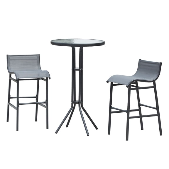 3 Piece Bar Height Bistro Set, Outdoor Patio Furniture for 2, Charcoal Gray