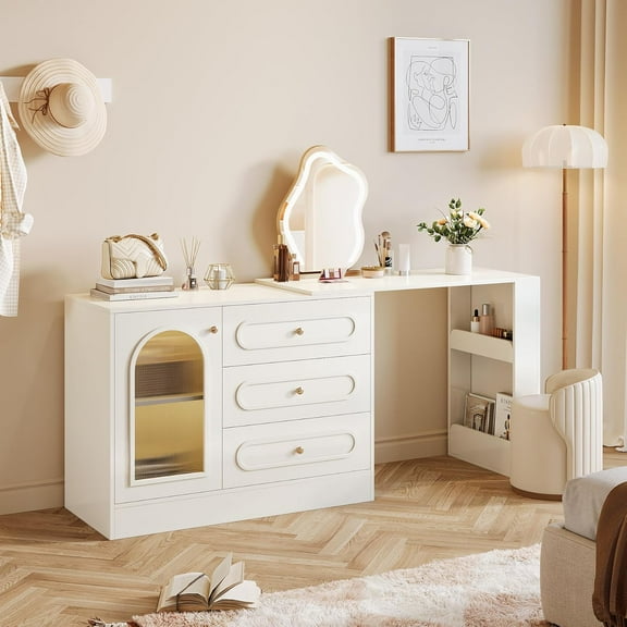 Tribesigns L-Shaped Computer Desk with 3 Drawers, Reversible Corner Desk with Cabinet, 360° Rotatable Study Table for Home Office