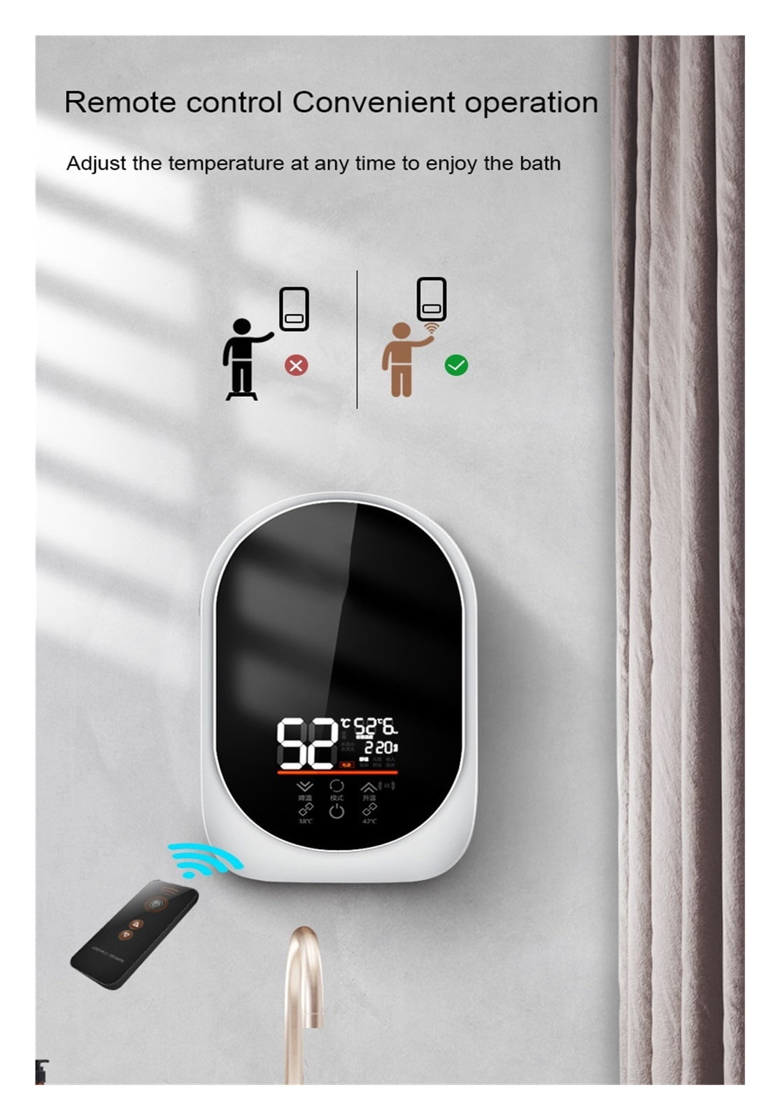6000W Electric Instant Tankless Water Heater Bathroom Thermostat Induction Heater Smart Touch Electric Heaters Shower ,Safety Protections