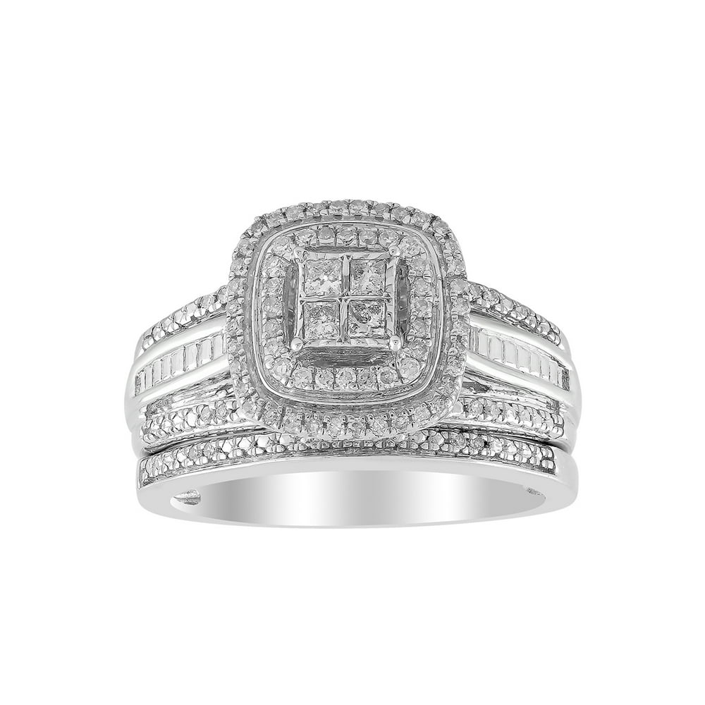 1/3 cttw Cushion Diamond Quad Bridal Ring Set in Sterling Silver (IJ