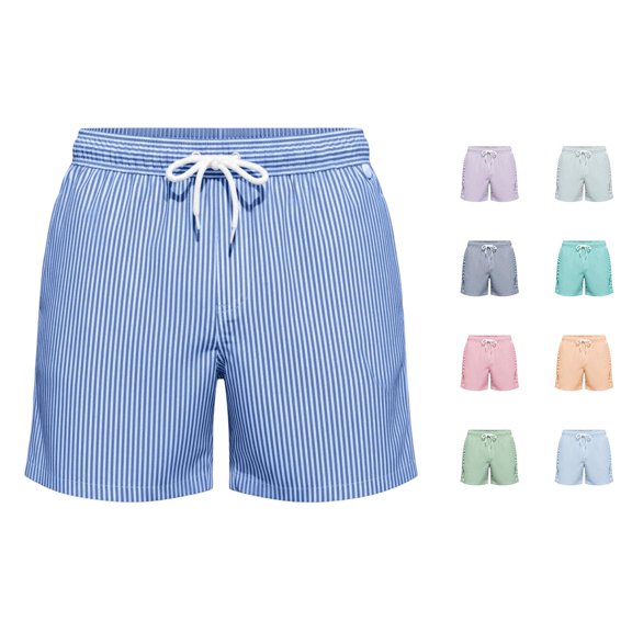 XIAONU Men's Stripe Print Shorts Drawstring Waist Side Pockets Relaxed Fit Bottoms