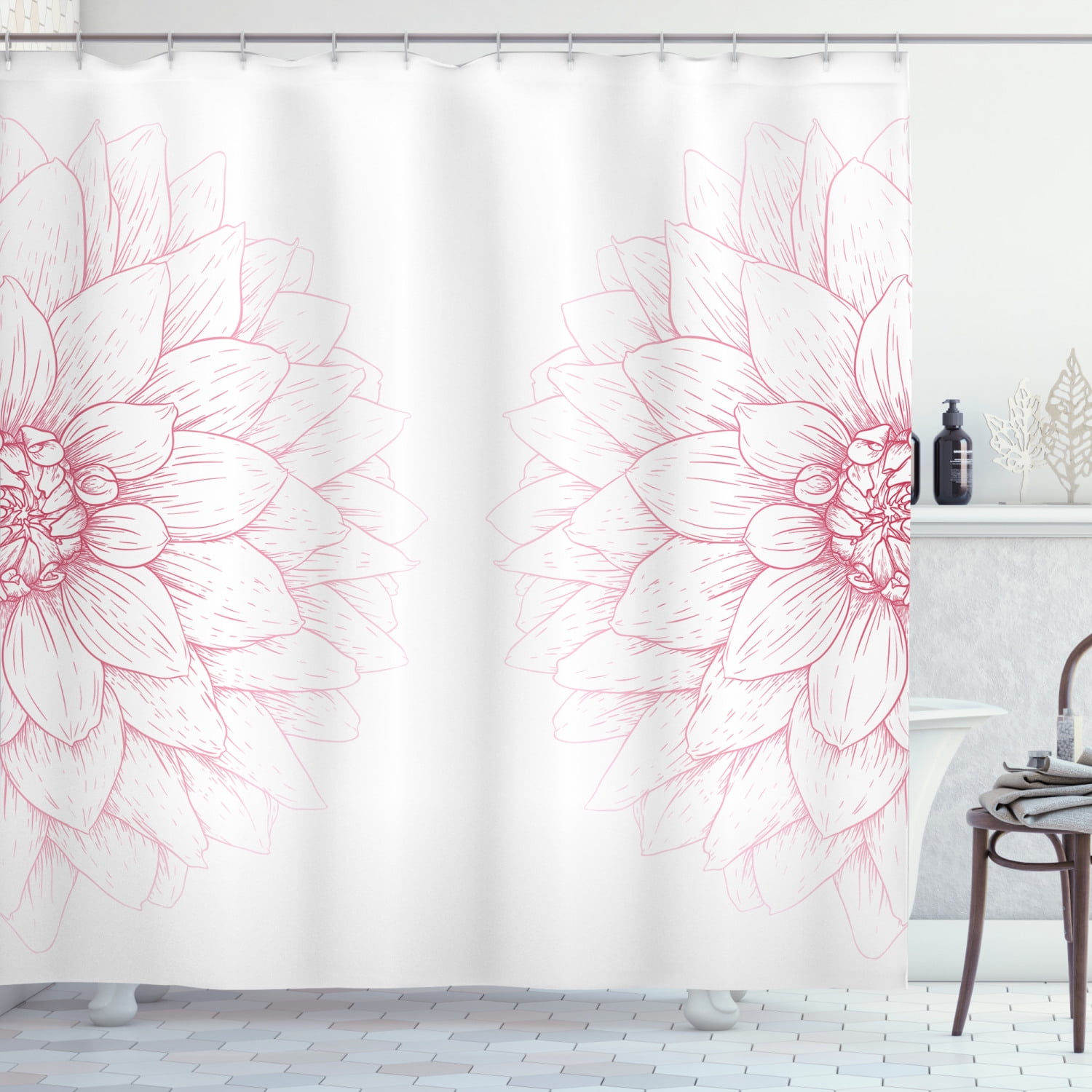 72x72'' Dahlia Autumn Flower Bathroom Fabric Shower Curtain Mildew 12 Hooks 