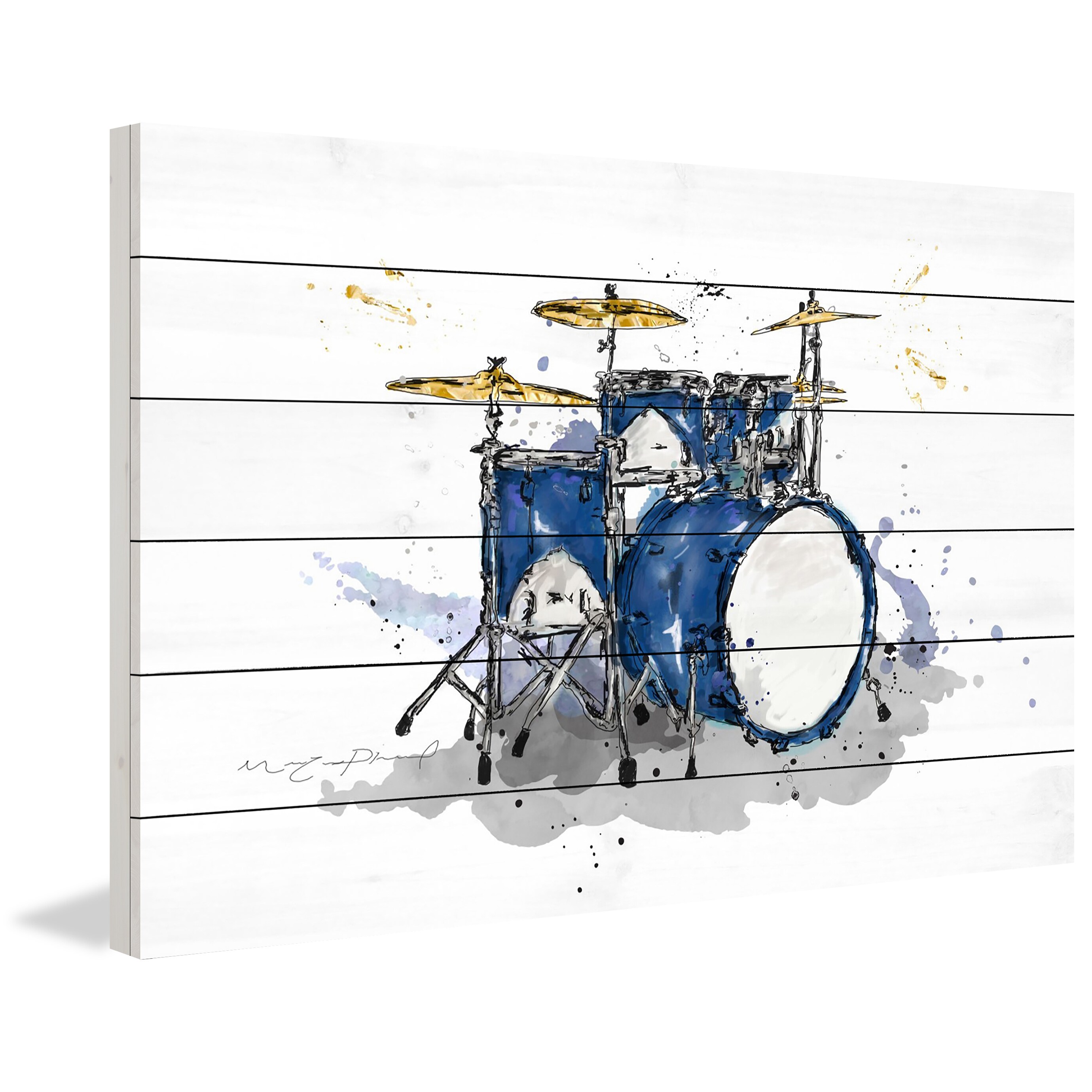 Marmont Hill "Drum Bleu Royal" by Marie-Eve Pharand Painting Print on White Wood