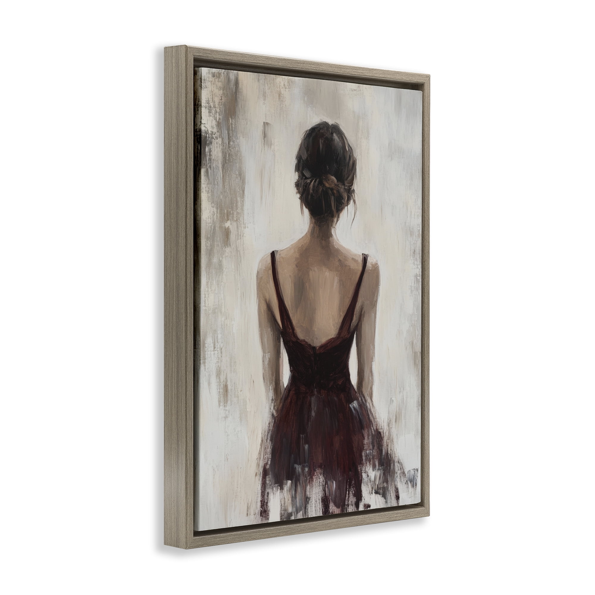 Stupell Industries Portrait of Woman in Burgundy Brown Framed Floater Canvas Wall Art, design by Petal Prints Design