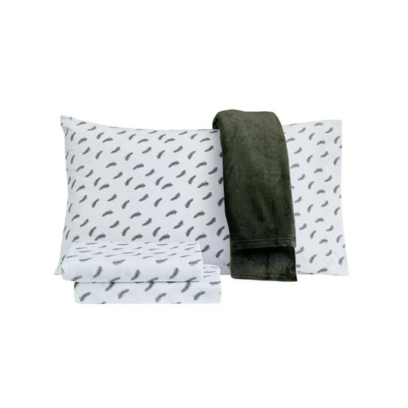 Sanders Holiday Microfiber 5 pc Queen Sheet Set With Throw Bedding, White, Queen