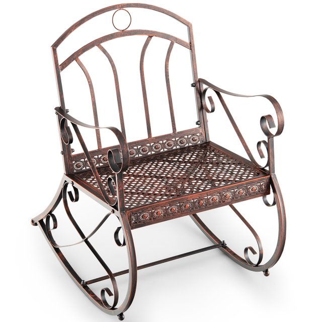 Costway Patio Rocking Chair Art Scroll Rocker Dossier Accoudoirs Antiques Arrière-Cour en Cuivre