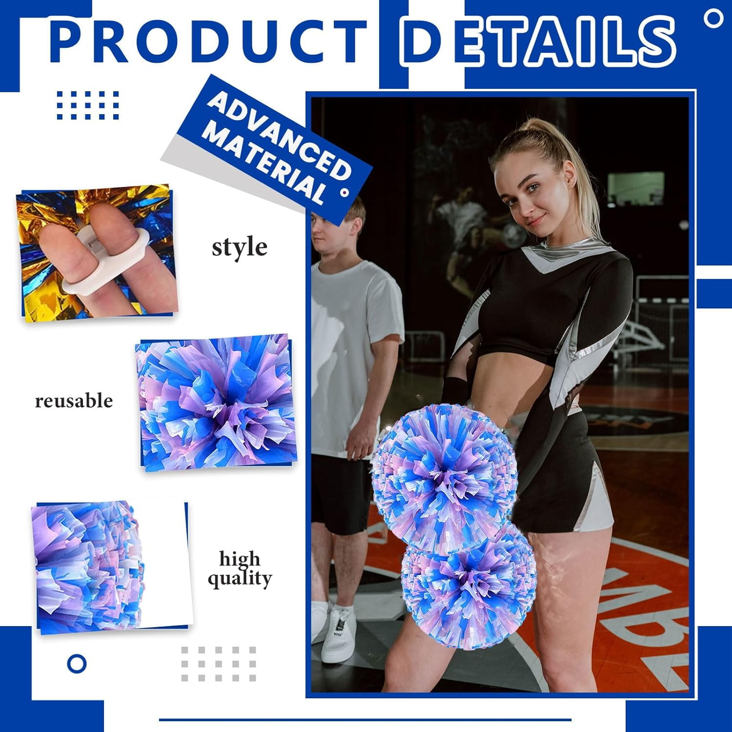 24 PCS pom poms Cheerleading,13.8inch for Sports Teams, Dance Training, and Party Celebrations with Finger Rings