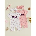 thumbnail image 3 of BemeyourBBs Newborn Baby Girl 4th of July Outfit Baby Girls Fourth of July Outfit Patriot Independent Day Clothes Summer Ribbed Romper USA Letter Embroidery Flag Print Short Sleeve Bodysuit Jumpsuit, 3 of 9