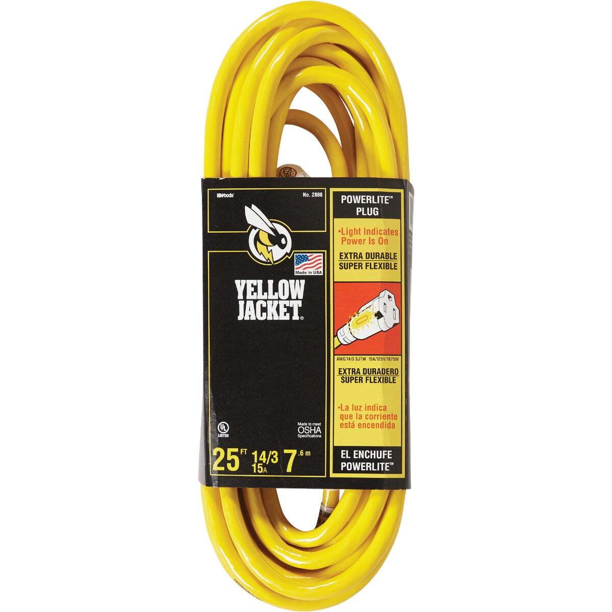 Yellow Jacket 2886 14/3 25' Yellow SJTW Premium Extension Cord