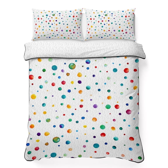 Queen Quilt Set 90''x96'', Colorful Polka Dot Lightweight Summer Bedspread Coverlet Set with 2 Pillow Shams, Rainbow Point Vibrant Breathable All Season Quilt Bedding for Bedroom/Guest Room