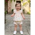 thumbnail image 4 of Cenuakty Toddler Baby Girls 2 Piece Outfits Adorable Heart Print Flying Sleeve Square Neck Tops and Shorts Set, 4 of 9