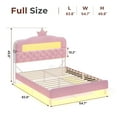 thumbnail image 3 of Full Size Princess Bed Frame with 2-Tier Storage Bookcase, LED Headboard ,Velvet Upholstered Platform Bed Full with Charging Station,Crystal Button & Crown, No Box Spring Needed,Pink, 3 of 9
