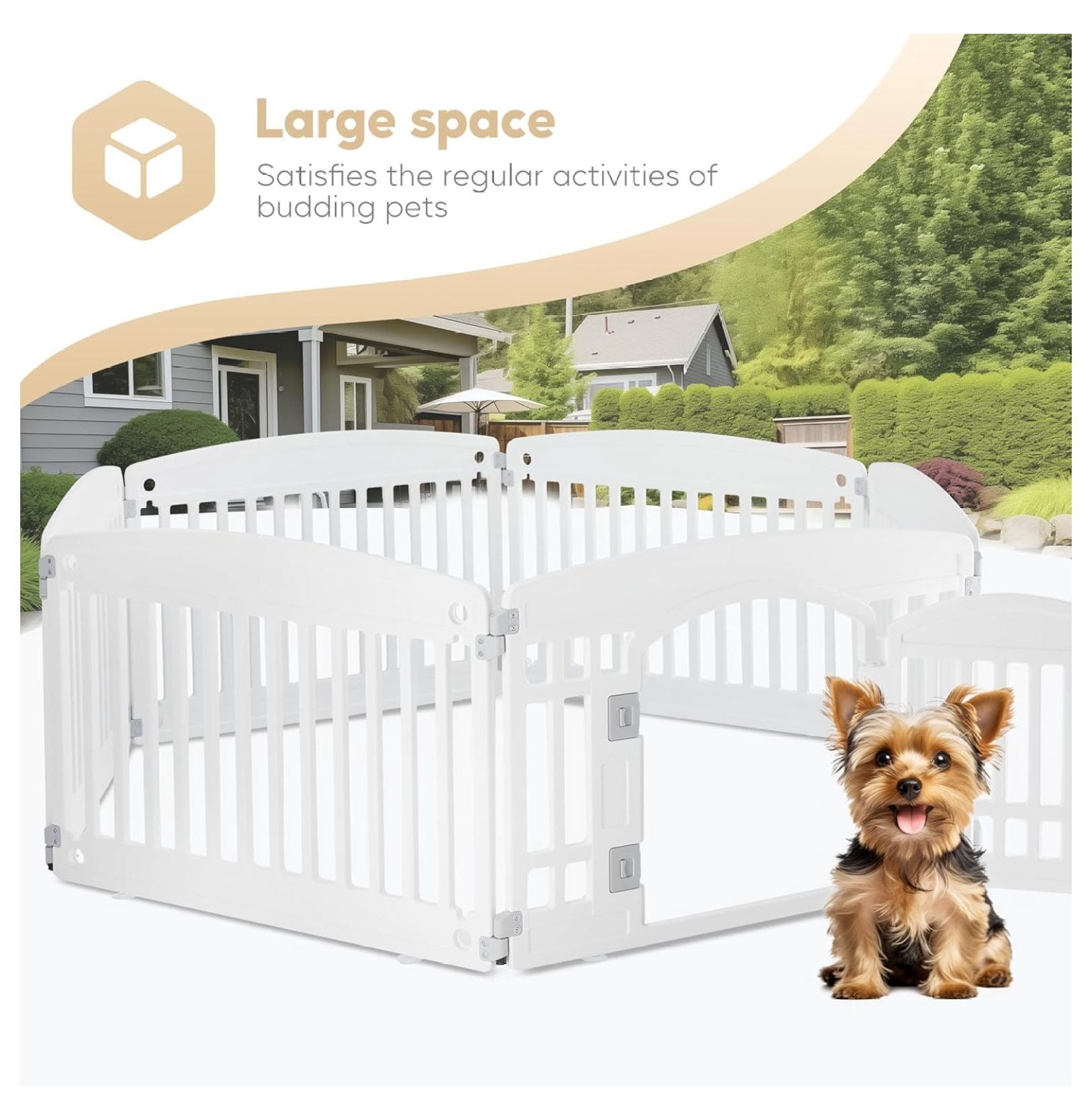 Dog Playpen, 24" Exercise 6-Panel Pet Playpen with Door, Safe and Secure, Folding and Portable Puppy Playpen for Puppies and Small Dogs, White