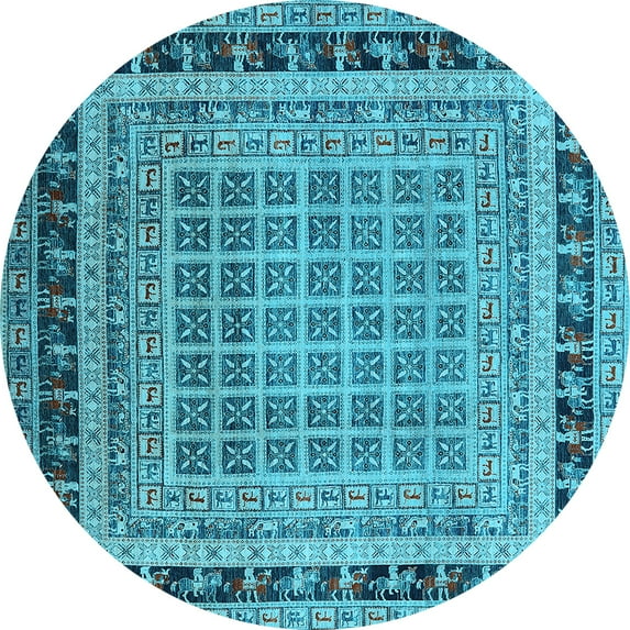 Ahgly Company Indoor Round Oriental Light Blue Industrial Area Rugs, 3' Round
