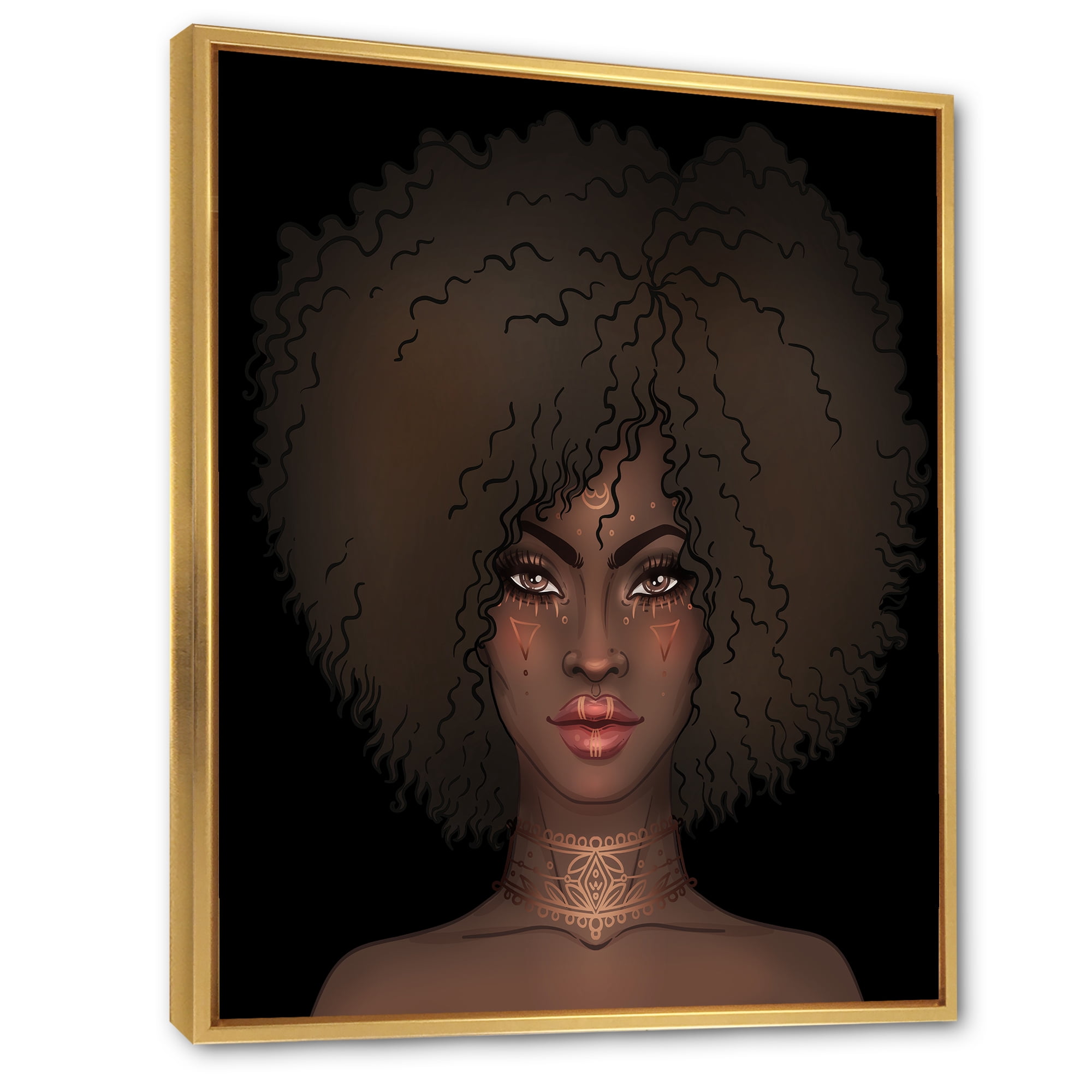 Designart 'Portrait of Afro American Woman III' Modern Framed Canvas Wall Art Print