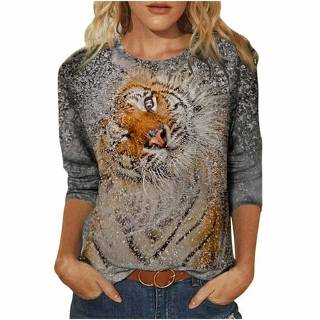 

Ziloco Long Sleeve Round-Neck Blouses & Shirts Corset Top Women s Novel Animal Printing Round Neck Long Sleeve Casual Tops Blouse Ladies Summer Tops