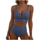 thumbnail image 2 of Tankini para mujer, traje de baño liso con escote en V, hueco, cintura alta, texturizado, plisado, dividido, dos piezas, tankini, 2 piezas, trajes de baño para mujer, tankinis, 2 of 4