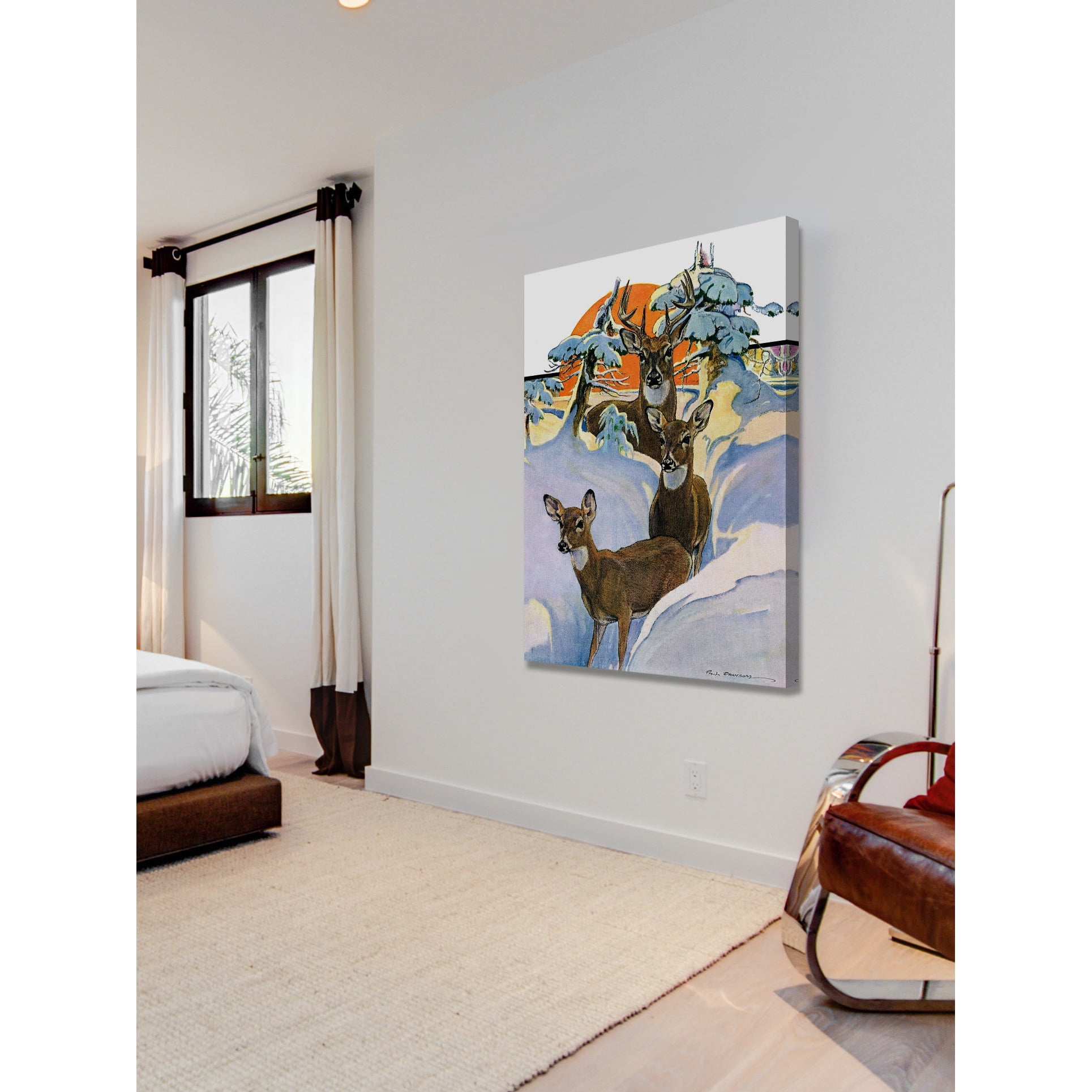 MARMONT HILL  - 'Snow Deer' Painting Print on Wrapped Canvas - Multi-Color 12 x 18