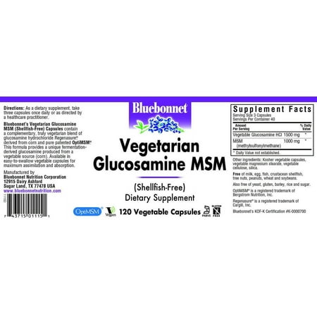 Bluebonnet Nutrition Vegetarian Glucosamine Plus MSM, 120 Count