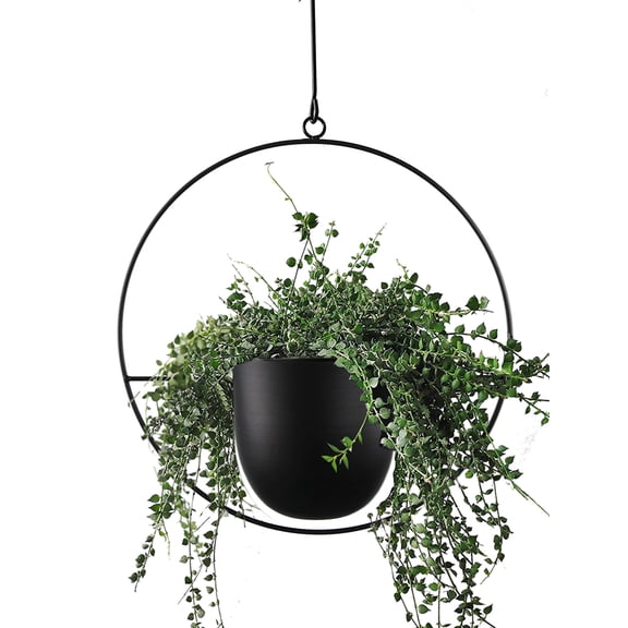 Hanging Planter For Indoor Outdoor Metal Mid Century Minimalist Wall Ceiling Plant Hanger Flower Pot Basket Holder Home Office Decor(black)