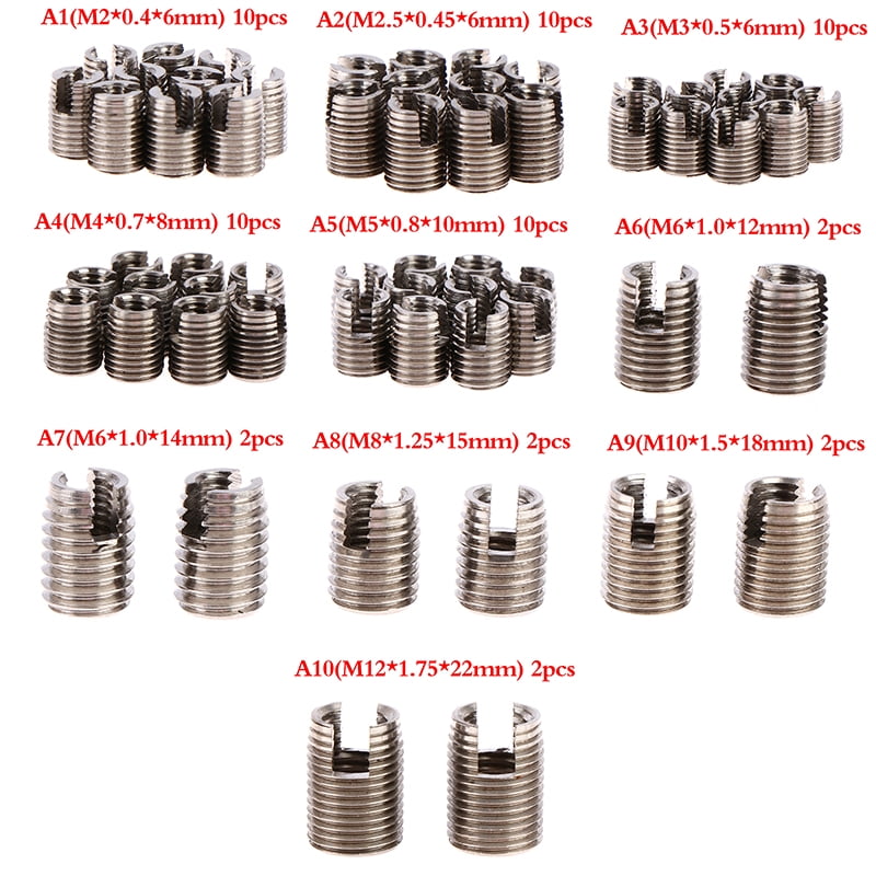 Pack of 5 x M4 x 8mm A1 Stainless Steel Slotted Self-Tapping Threaded Inserts